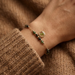 Bransoletka z żywicy Aura z paprocią i agatem indyjskim – złota