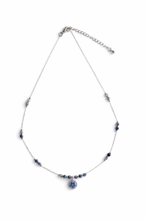 Naszyjnik z żywicy Aura z suszoną niezapominajką i kamieniem K2 - srebrny