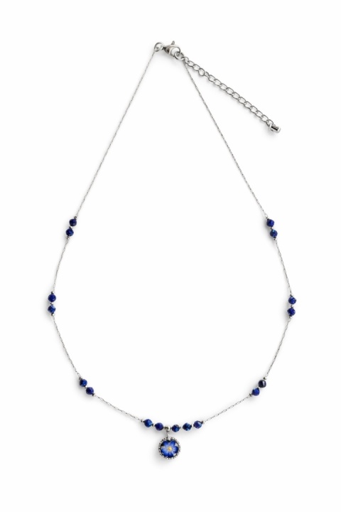 Naszyjnik z żywicy Aura z suszoną niezapominajką i lapis lazuli - srebrny