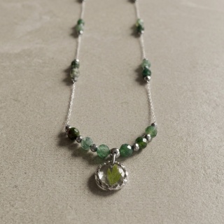 Naszyjnik z żywicy Aura z suszoną paprocią i agatem indyjskim - srebrny