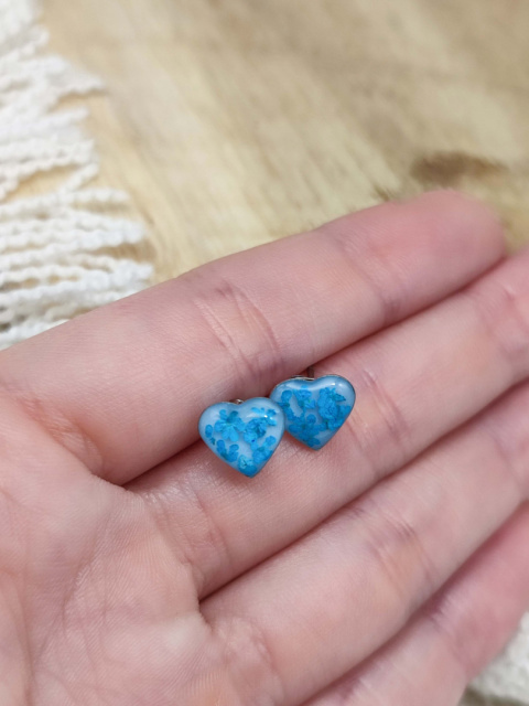 Kolczyki sztyfty serca mini Srebrzyste Niebieskie
