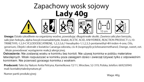 Zapachowy wosk sojowy do kominka Lady