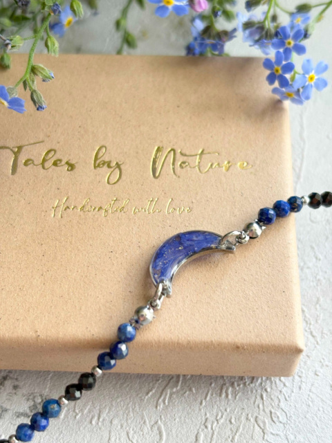 Bransoletka z żywicy z kamieniami Florastone Srebrzysty Księżyc Chaber, lapis lazuli i turmalin Bransoletka z żywicy z kamieniami Florastone Srebrzysty Księżyc Chaber, lapis lazuli i turmalin