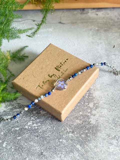 Bransoletka z żywicy z kamieniami Florastone Niezapominajka, k2 i lapis lazuli
