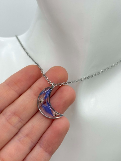 Naszyjnik z żywicy Księżyc Chabry złociste