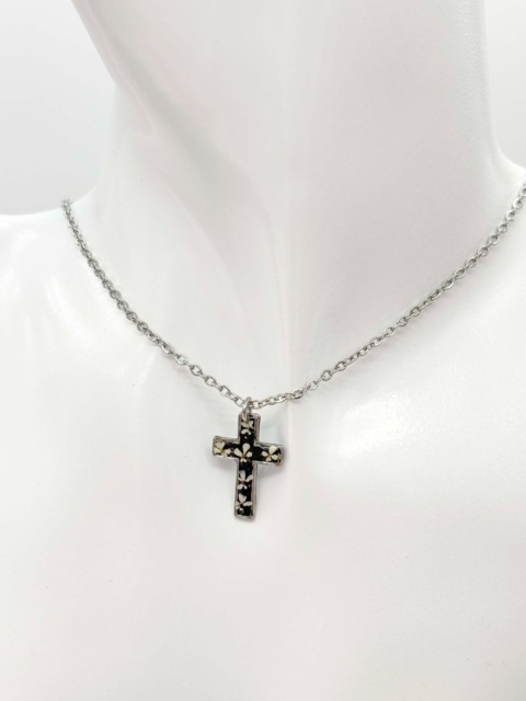 Naszyjnik z żywicy krzyżyk Dzika marchew w czerni