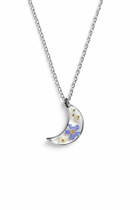 Naszyjnik z żywicy księżyc Niezapominajka i dzika marchew