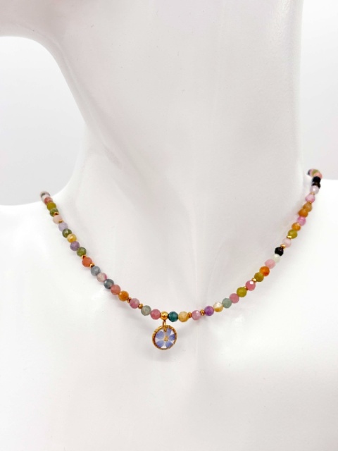 Naszyjnik z żywicy z kamieniami Florastone Niezapominajka i kolorowy turmalin