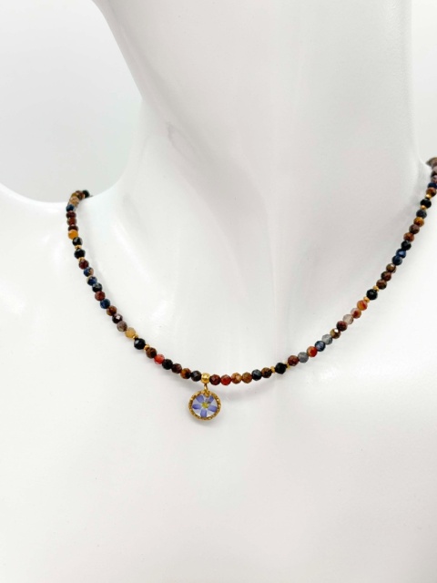 Naszyjnik z żywicy z kamieniami Florastone Niezapominajka, pietersyt