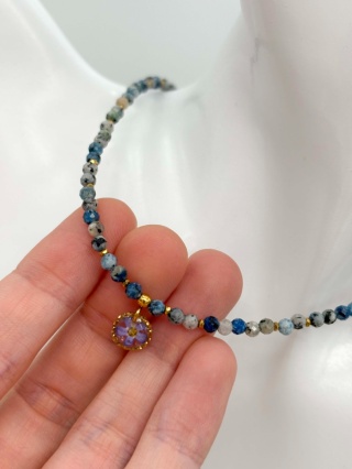 Naszyjnik z żywicy z kamieniami Florastone Niezapominajka, k2 złocista