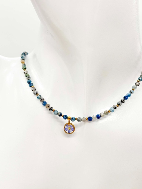 Naszyjnik z żywicy z kamieniami Florastone Niezapominajka, k2 złocista