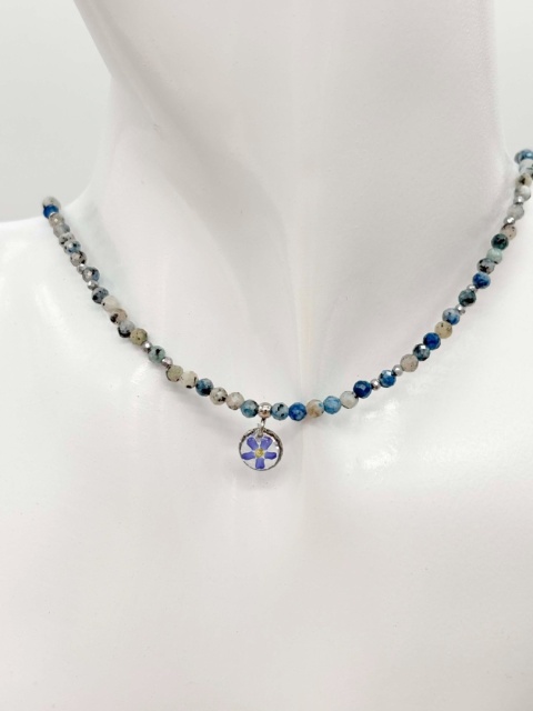 Naszyjnik z żywicy z kamieniami Florastone Niezapominajka, k2 srebrzysta