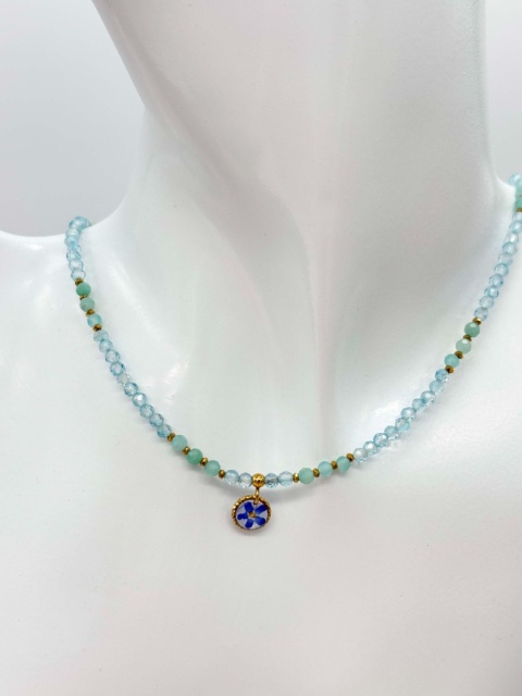 Naszyjnik z żywicy z kamieniami Florastone Niezapominajka, topaz i amazonit