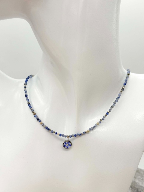 Naszyjnik z żywicy z kamieniami Florastone Srebrzysta niezapominajka i jaspis blue