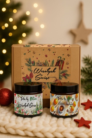 Świąteczny zestaw prezentowy Wesołych Świąt dwie świece