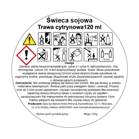 Świeca sojowa Trawa cytrynowa 120 ml