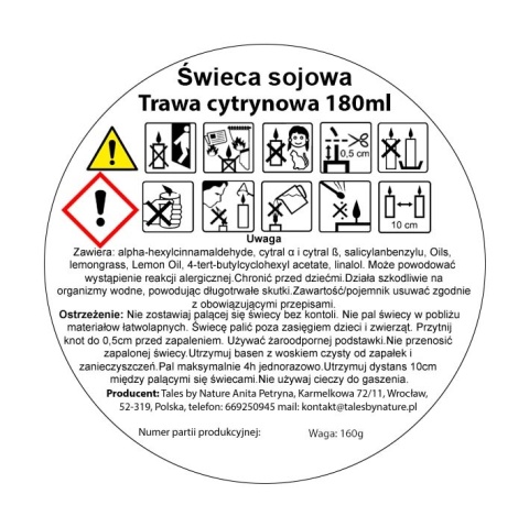 Świeca sojowa Trawa cytrynowa 180 ml