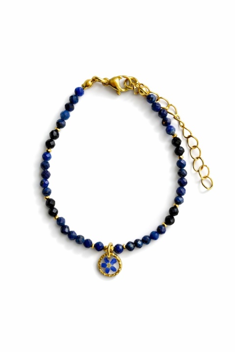 Bransoletka z kamieniami naturalnymi i zawieszką z żywicy BLASKI Lapis lazuli, turmalin i niezapominajka złocista