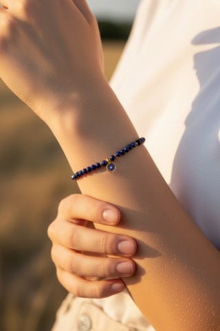 Bransoletka z kamieniami naturalnymi i zawieszką z żywicy BLASKI Lapis lazuli, turmalin i niezapominajka złocista