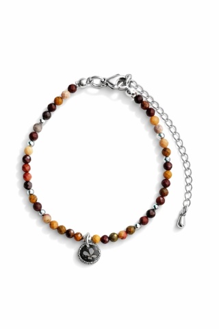 Bransoletka z kamieniami naturalnymi i zawieszką z żywicy BLASKI mokait i srebrzyste kwiaty dzikiej marchwi