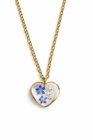 Naszyjnik z żywicy Serce duet Niezapominajki i dzika marchew