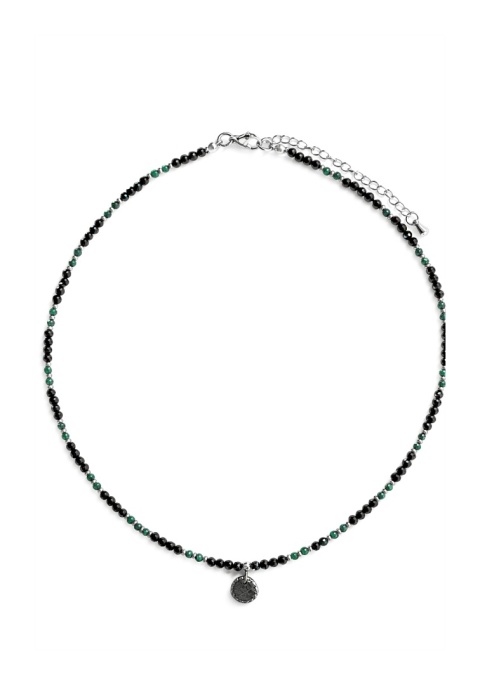 Naszyjnik z żywicy z kamieniami Florastone Esencja liścia i i turmalin i malachit