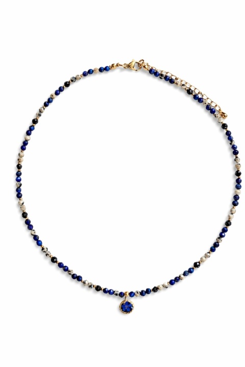 Naszyjnik z żywicy z kamieniami Florastone Niezapominajka lapis lazuli jaspis dalmatyński