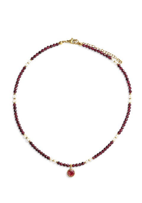 Naszyjnik z żywicy z kamieniami Florastone Płatki róży, granat i cytryn