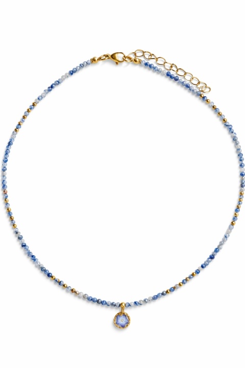 Naszyjnik z żywicy z kamieniami Florastone Złocista niezapominajka i jaspis blue