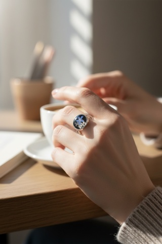 Pierścionek z żywicy regulowany Mega Srebrzysta Magia