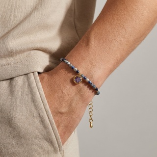 Bransoletka z kamieniami naturalnymi i zawieszką z żywicy BLASKI k2 i niezapominajka