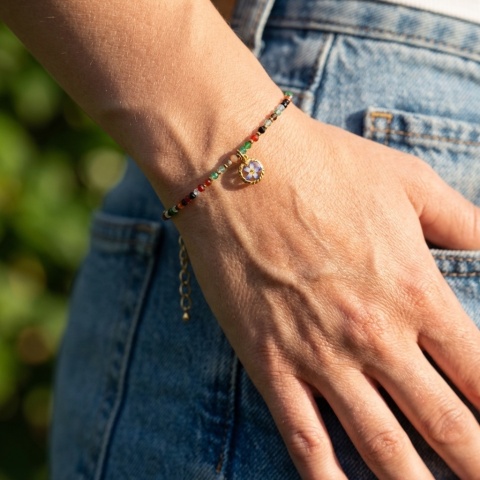 Bransoletka z kamieniami naturalnymi i zawieszką z żywicy BLASKI Magia kamieni i niezapominajka