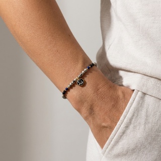 Bransoletka z kamieniami naturalnymi i zawieszką z żywicy BLASKI turmalin jaspis dalmatyński lapis lazuli kwiaty dzikiej marchwi