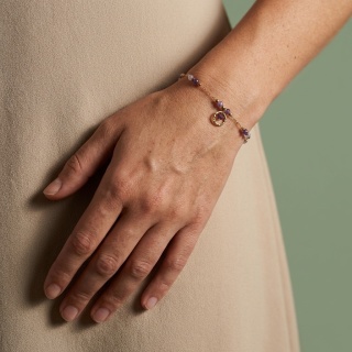 Bransoletka z żywicy Aura ze smagliczką, lepidolitem i hematytem – złota