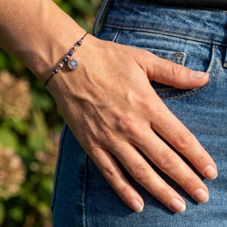 Bransoletka z żywicy Niezapominajka Pamiętaj lapis lazuli i jaspis dalmatyński