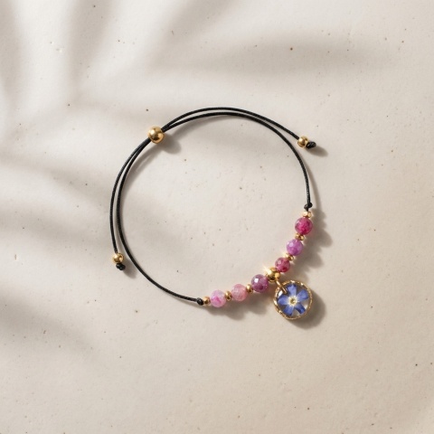 Bransoletka z żywicy Niezapominajka Pamiętaj turmalin różowy