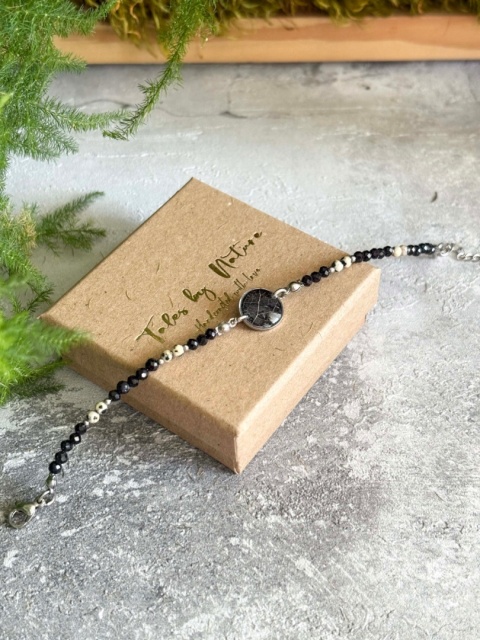 Bransoletka z żywicy z kamieniami Florastone Esencja liścia, turmalin i jaspis dalmatyński