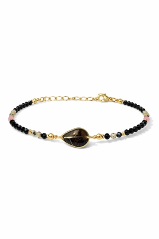 Bransoletka z żywicy z kamieniami Florastone Esencja liścia, turmalin i jaspis dalmatyński