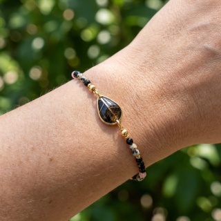 Bransoletka z żywicy z kamieniami Florastone Esencja liścia, turmalin i jaspis dalmatyński