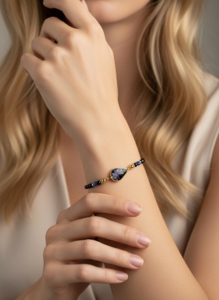 Bransoletka z żywicy z kamieniami Florastone Niezapominajka, biała paproć i lapis lazuli, turmalin