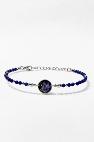 Bransoletka z żywicy z kamieniami Florastone Niezapominajka, biała paproć i lapis lazuli