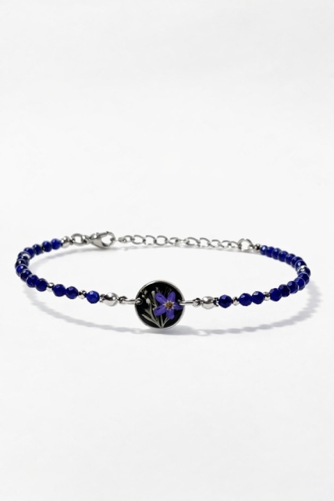 Bransoletka z żywicy z kamieniami Florastone Niezapominajka, biała paproć i lapis lazuli