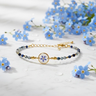 Bransoletka z żywicy z kamieniami Florastone Niezapominajka, k2 i lapis lazuli