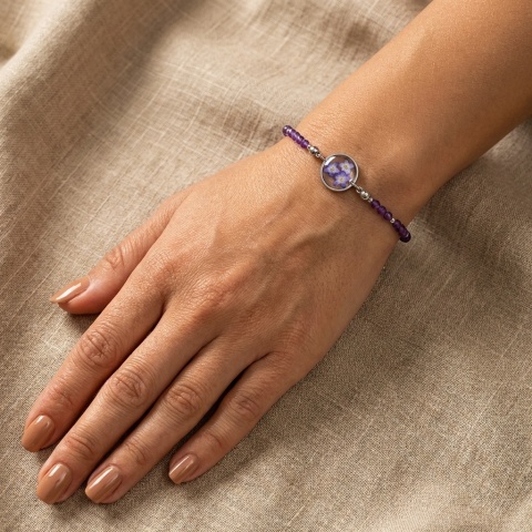 Bransoletka z żywicy z kamieniami Florastone Niezapominajki i ametyst