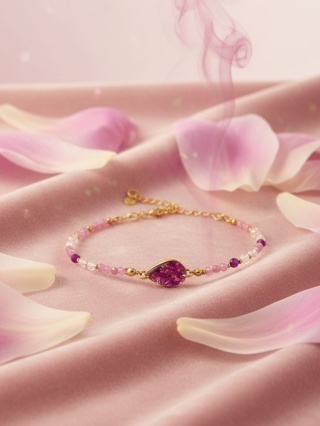 Bransoletka z żywicy z kamieniami Florastone Złociste Płatki piwonii, rubin, cytryn i turmalin