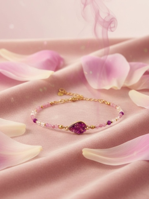 Bransoletka z żywicy z kamieniami Florastone Złociste Płatki piwonii, rubin, cytryn i turmalin