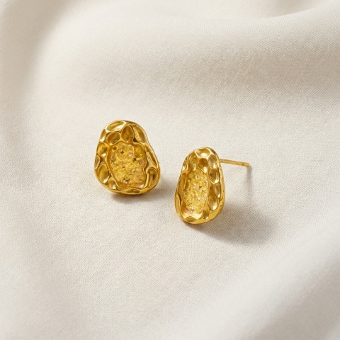 Kolczyki sztyfty z żywicy z zatopionymi kwiatami Rozkwit geometryczne królewskie kwiaty dzikiej marchwi złote