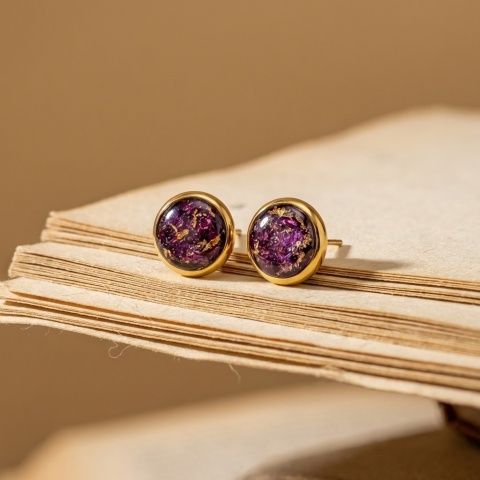 Kolczyki z żywicy sztyfty Złociste Płatki piwonii