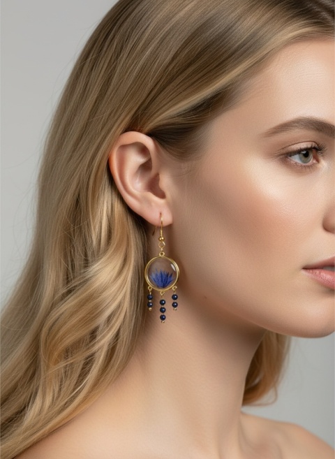 Kolczyki z żywicy z kamieniami naturalnymi GLAM Chaber i lapis lazuli