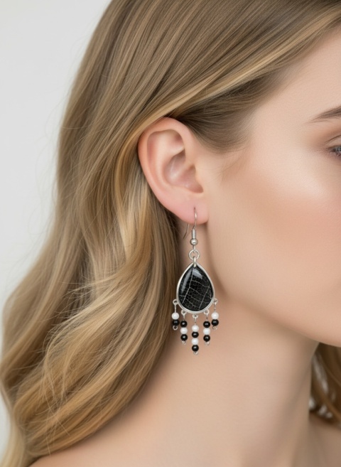 Kolczyki z żywicy z kamieniami naturalnymi GLAM Esencja liścia i turmalin